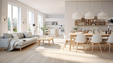 Scandinavian Indoor Design: Inspiring Real-Estate Rooms, Nature-Inspired new modern loft apartment. 3d rendering
Generative AI