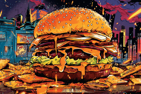 Big burger junk food illustration