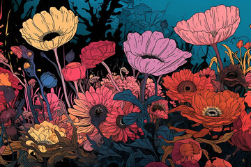 Flowers illustration on pop art style