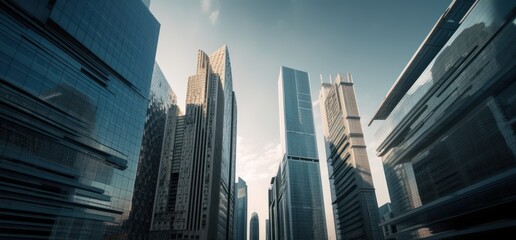 low angle view of modern skyscrapers in hongkong. Generative AI