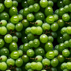 Green grapes and water drops, seamless pixel perfect pattern texture.