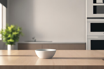 Fototapeta na wymiar Wood table top on blurred kitchen background.