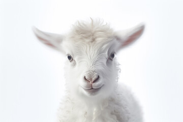 Fototapeta premium A baby goat's charm and sweetness come alive on a pristine white backdrop, embraced by the soft glow of studio light. Generative AI.