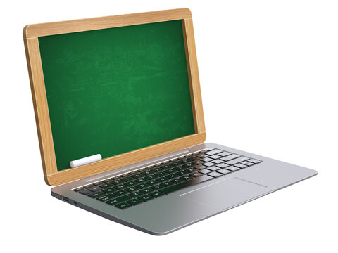 e learning 3d concept - laptop with blackboard 3d rendering