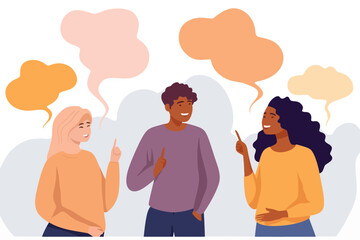 People talking with speech bubbles, communicating and interacting vector illustration clipart © SachiDesigns