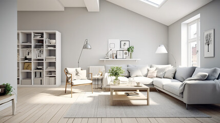 Scandinavian Indoor Design: Inspiring Real-Estate Rooms, Nature-Inspired new modern loft apartment. 3d rendering
Generative AI