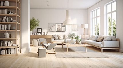 Scandinavian Indoor Design: Inspiring Real-Estate Rooms, Nature-Inspired new modern loft apartment. 3d rendering
Generative AI