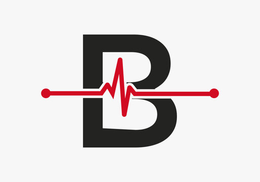 Letter B Heartbeat Logo For Medical or Health Symbol. Medical Logo Template Design
