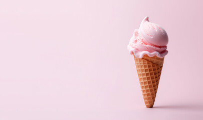 Fruit ice cream in a cone on a plain purple background. Generative AI.