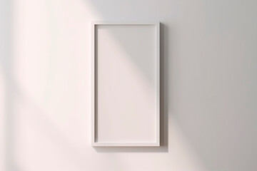 Rectangular vertical frame hanging on a white wall created with Generative AI technology