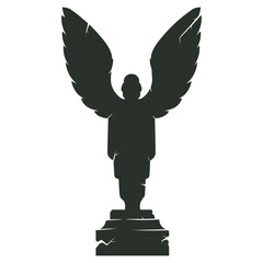 Halloween angel tombstone. Cartoon cemetery gravestone statue with wings, horror obelisk silhouette flat vector illustration