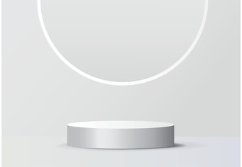White podium  in abstract rooms. Vector geometric forms.Stage for showcase, Product display.