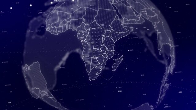 cinematic video background showcases digital globe rotating, zooming in on Zimbabwe country.Data analysis Technology Globe rotating on Zimbabwe Country data analysis technological background