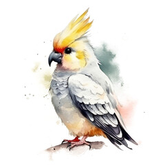 Watercolor illustration of cockatiel parrot