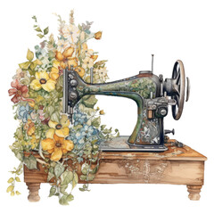 Watercolor illustration of a sewing machine in colors