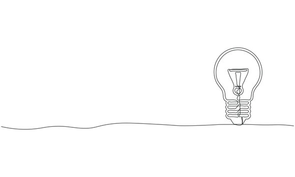 continuous single line drawing of light bulb idea concept, line art vector illustration in detail 