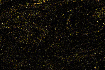 Golden dust on black background, wavy lines of golden dust particles design element