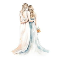 Watercolor illustration of bridesmaid or lgbt couple two girls