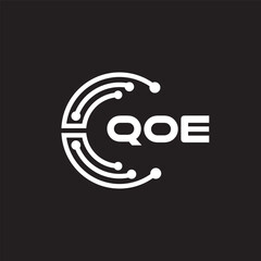 QOE letter technology logo design on black background. QOE creative initials letter IT logo concept. QOE setting shape design.
