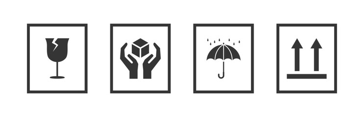 Set fragile icon vector or handle with care icons sign fit for package, delivery, shipping