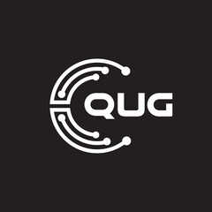 QUG letter technology logo design on black background. QUG creative initials letter IT logo concept. QUG setting shape design.
