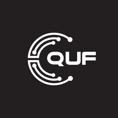 QUF letter technology logo design on black background. QUF creative initials letter IT logo concept. QUF setting shape design.
