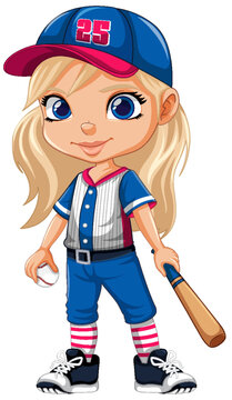 Cute Girl in Baseball Outfit Vector