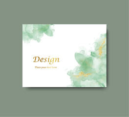 Cards with green watercolor blots. Hand drawn blot element on white background for your design. Design for your date, postcard, banner, logo. Vector illustration.