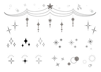 たくさんのキラキラアイコンセット＿モノクロ