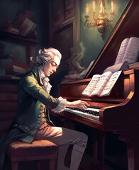 Mozart playing the piano.