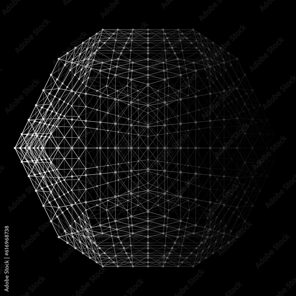 Poster abstract sphere of multiple points and lines. globe or ball. digital technology. illustration in spa
