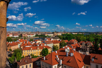 Fototapeta na wymiar Prague historical center beautiful skyline from Mala Strana Bridge Tower