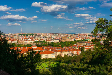 Fototapeta na wymiar Prague city center skyline from Petrin Hill public park