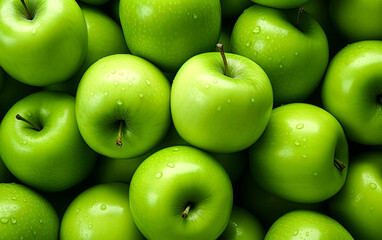 Fresh green apples. Top view. Generative Ai image