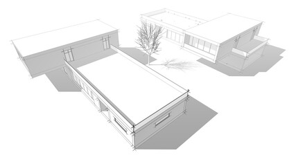Modern house building architectural drawing 3d rendering