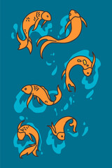 cartoon fish in underwater sea