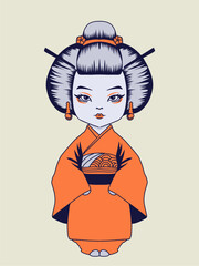 cute chibi geisha illustration
