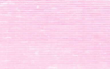 Fototapeta premium Realistic Pink Vector brick wall pattern horizontal background. Flat wall texture. White textured brickwork for print, paper, design, decor, photo background, wallpaper. Trendy pink brick wall image. 