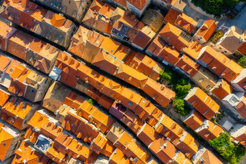 Dubrovnik, Croatia. Aerial view on old town. Vacation and adventure. Top view from drone at old castle and houses. Landscape from air. Travel image
