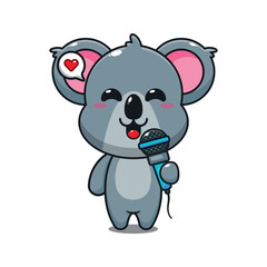 Obraz na płótnie Canvas cute koala holding microphone cartoon vector illustration.