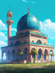 Great mosque islamic building architecture illustration