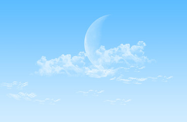 Air clouds with the moon in the blue sky.blue backdrop in the air. abstract style for text, design, fashion, agencies, websites, bloggers, publications, online marketers