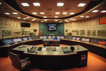 Factory control room center monitoring everything, security precaution. Generative AI