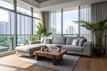 Fototapeta na wymiar Modern loft living room interior,Generative AI