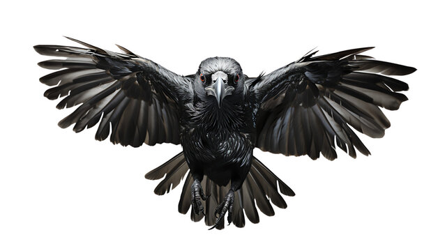 Avian Elegance: Front View of flying Black Crow. Generative AI