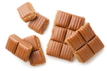 Candy toffee on a white background. Top view
