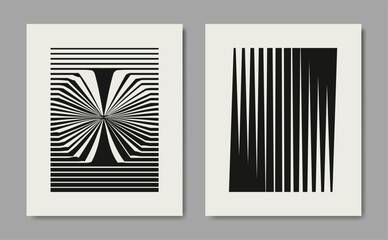 Set of minimalist monochrome abstract posters. Vector illustration. Wall art.