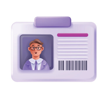 3D ID card, vector person employee staff document, passport credentials customer identity badge. Driver license cartoon man avatar, worker portrait photo, company entry identification pass. User 3D ID