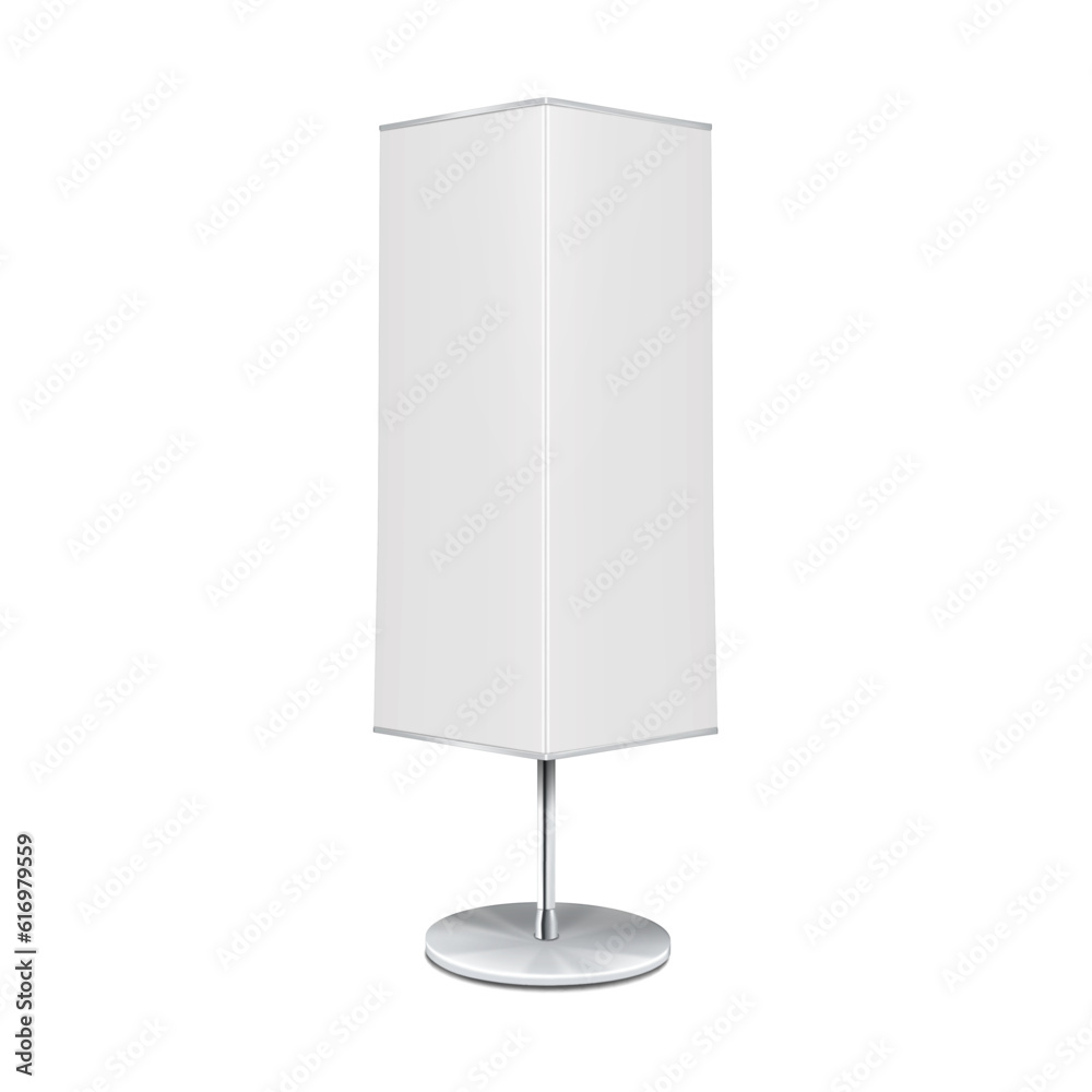 Wall mural rotating 3 or 4 sided banner stand realistic vector mockup. white blank display board mock-up. templ