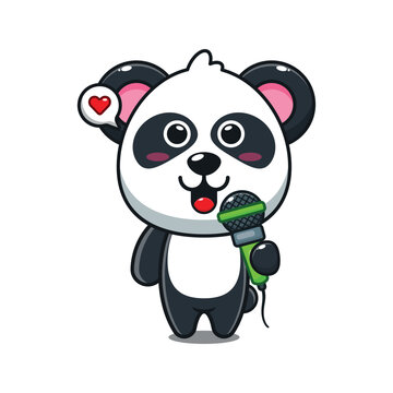 cute panda holding microphone cartoon vector illustration.